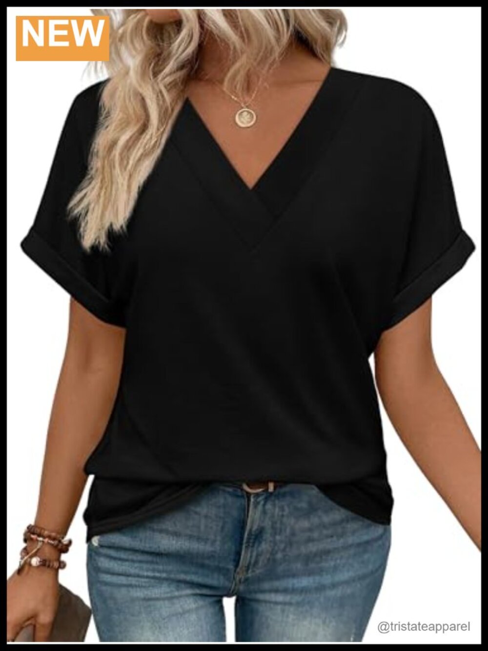 Women's Summer V-Neck Dolman Sleeve Tunic T-Shirt Relaxed Fit Casual Top